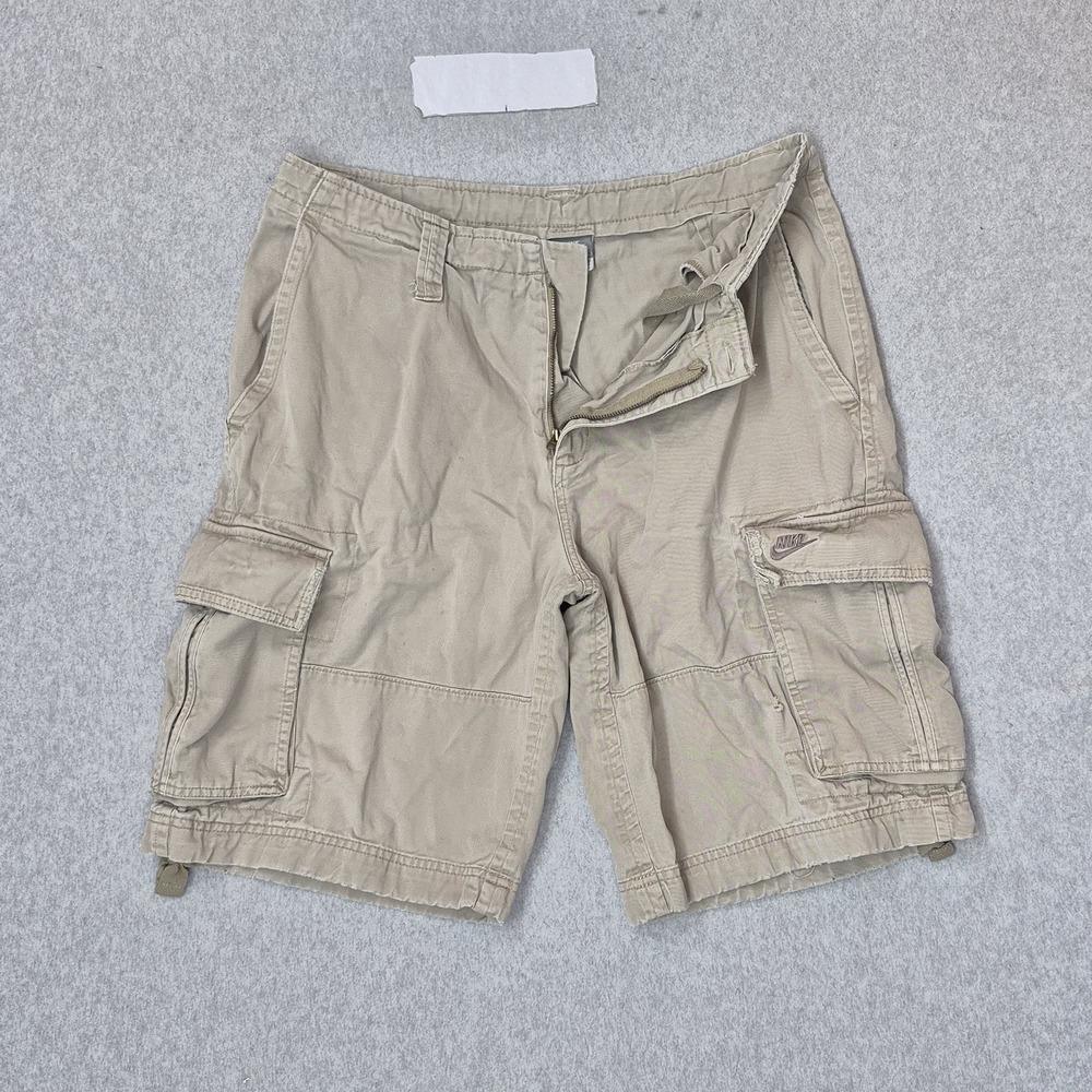 Nike Men Shorts M Khaki Cargo Twill Utility Logo Drawstring Y2K READ
